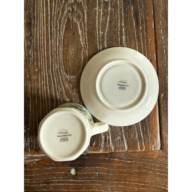 Beige 1990s Villeroy Boch Castellina Cups Saucers Citta Campagna Floral Fruit Coffee Tea - Set of 6 For Sale - Image 8 of 9