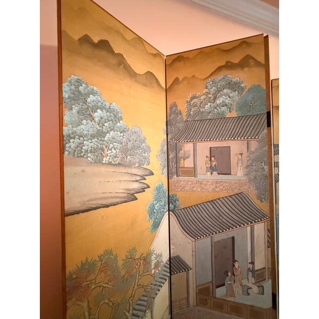 Antique Six Panel Watercolor Floor Screen For Sale In Nashville - Image 6 of 15