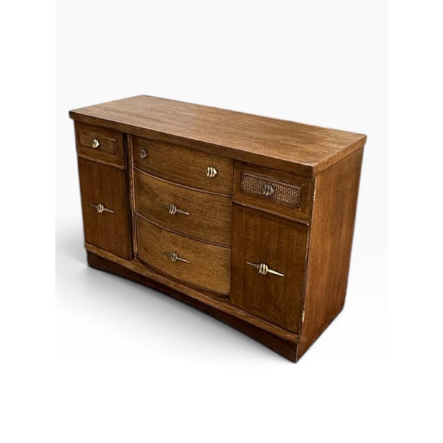 Wood Vintage Stanley Bow-Front MCM Credenza Sideboard, Refinished, 48" For Sale - Image 7 of 14
