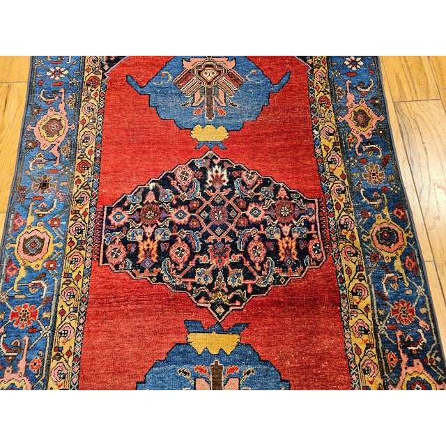 Vintage Persian Bidjar Gallery Rug, Hand-Knotted Wool, Geometric Pattern, Carnelian Red & Blue, 5x9 For Sale - Image 4 of 18