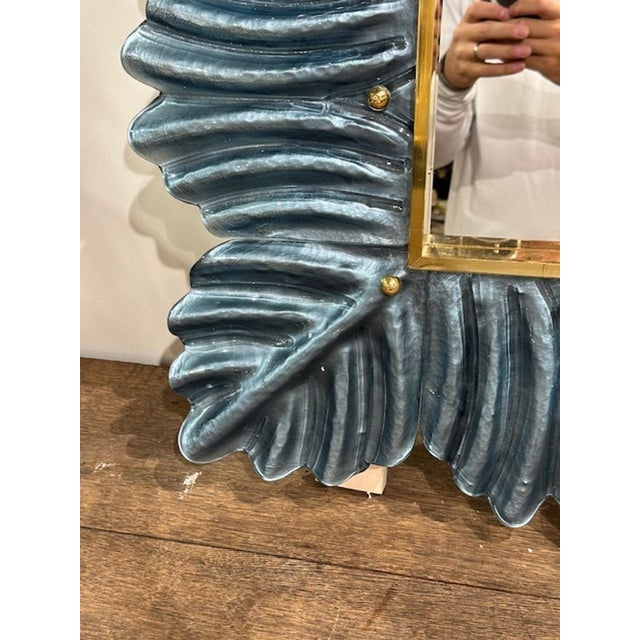 2000 - 2009 Murano Blue Glass Leaf Form Mirror For Sale - Image 5 of 6