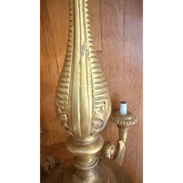 Wood Antique Louis XVI Revival Carved Giltwood Six-Light Chandelier, Likely French, Circa 1900 For Sale - Image 7 of 12