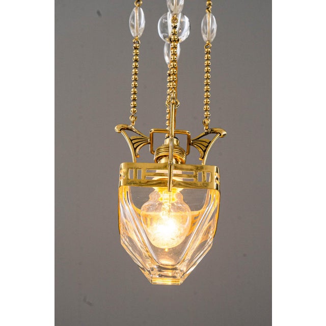 Small Art Deco Hanging Lamp with Clear Cut Glass, Vienna, 1920s For Sale - Image 4 of 18