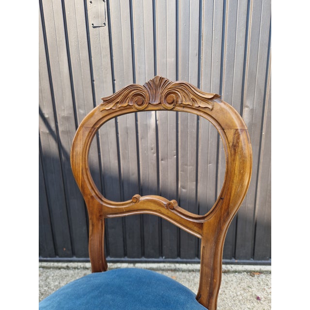 Louis Philippe Chairs in Walnut and Blue Velvet, 1950s, Set of 5 For Sale - Image 9 of 15