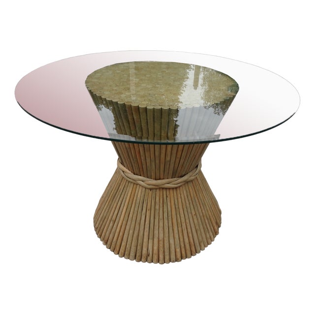 MC Guire Bamboo Rattan and Glass Dining Table, 1970s For Sale