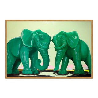 Jade Elephants by Sarah Edwards, Art Print in Gold Frame, Large For Sale