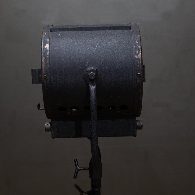 Early 20th Century Vintage Hollywood Stage Spotlight on Adjustable Steel Tripod c.1940 For Sale - Image 5 of 9