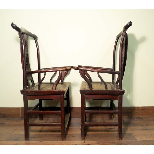 Antique Circa 1800-1849 Chinese High Back Arm Chairs- a Pair For Sale - Image 9 of 12
