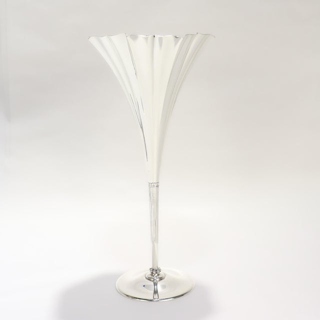 Art Deco Antique 11" Tiffany & Co. Gilt Sterling Silver Floriform Trumpet Flower Vase For Sale - Image 3 of 15