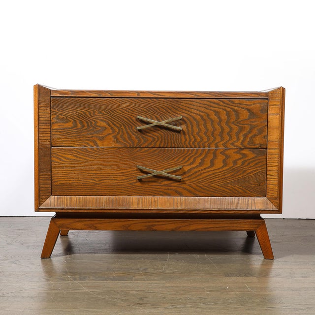 Wood Mid-Century Paul Frankl Cerused Oak Chest of Drawers & X-Form Brass Pulls For Sale - Image 7 of 17