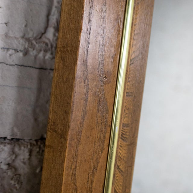 1974 Modern Wall Mirror by Thomasville Rectangular Oak Frame With Brass Plated Detail For Sale - Image 14 of 18