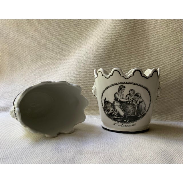 1960s Pair of Italian Neoclassical Black & White Porcelain Cachepots, Circa 1960 For Sale - Image 5 of 18