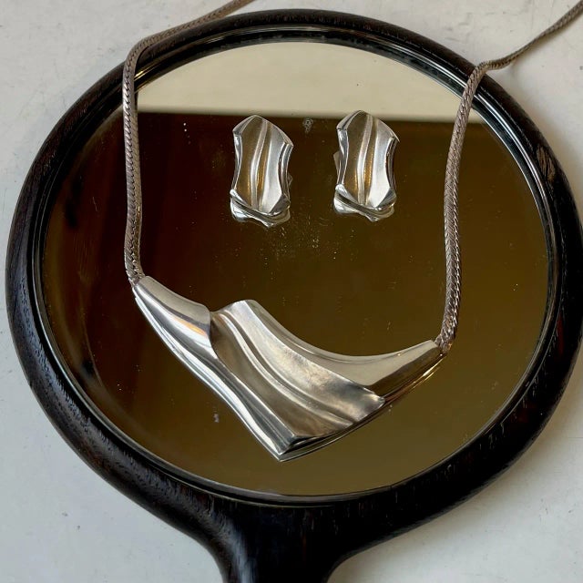 Modernist Silver Pendant Necklace & Earrings by Niels Erik, 1970s, Set of 3 For Sale - Image 11 of 11