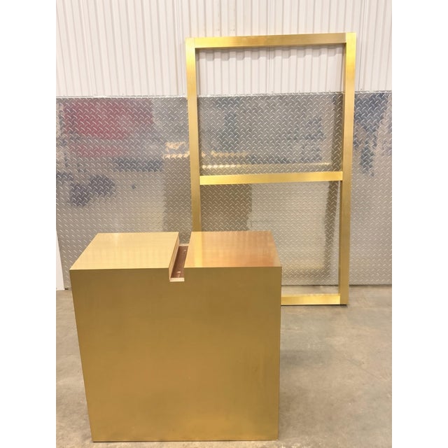Brass 1970s Hollywood Regency Brushed Brass Pedestal Dining Table With Glass Top For Sale - Image 8 of 15