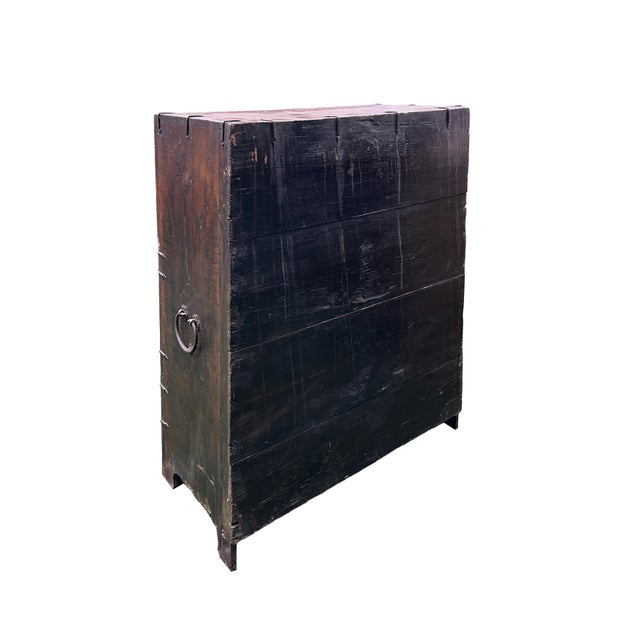 Asian Pattern Brown Black Hardware Drawers Accent Storage Cabinet For Sale - Image 12 of 13