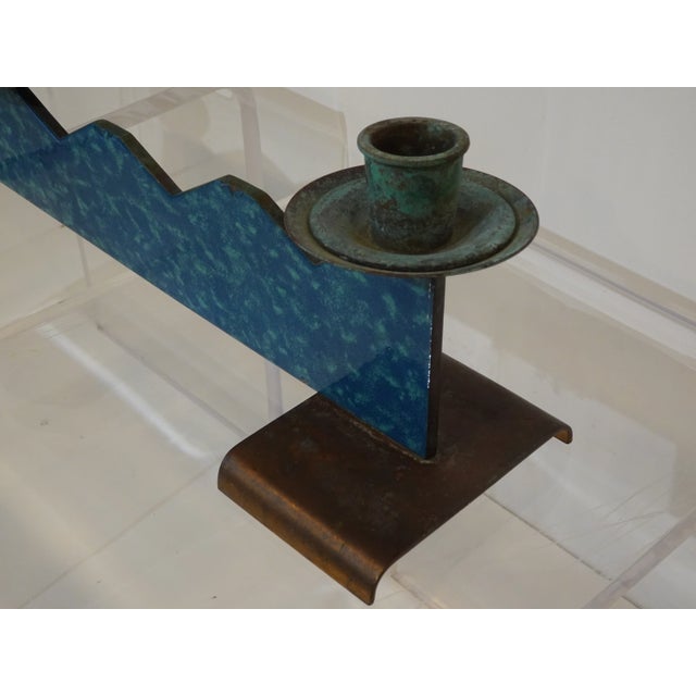 Late 20th Century Memphis Copper Enameled Steel Candle Stick Center Piece For Sale - Image 5 of 10