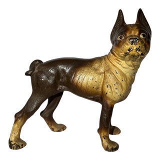 Large Antique Cast Iron French Bulldog Dog Doorstop For Sale