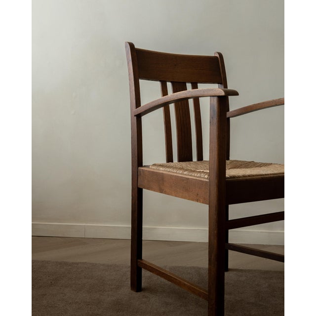 Dutch Art Deco Oak and Rush Armchair, 1920s For Sale - Image 9 of 17