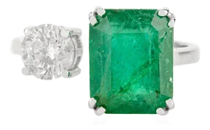 14 Karat Gold Emerald & Diamond Toi Et Moi Ring Size 7