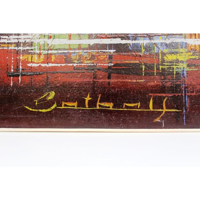 Mid-Century Modern Skyline Acrylic Painting, 1970s For Sale - Image 3 of 14