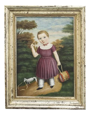 German Biedermeier Artist, Child with Drum, Oil on Canvas, 1820s, Framed