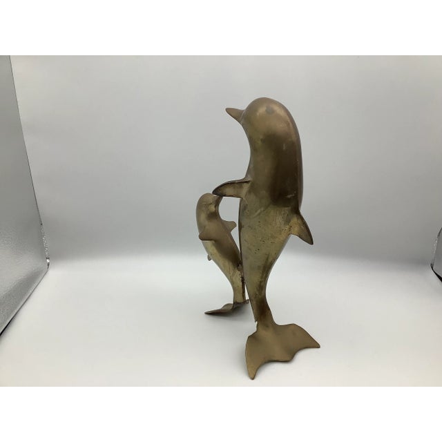 Brass 1960s Mom and Baby Brass Dolphins Figurine For Sale - Image 8 of 13
