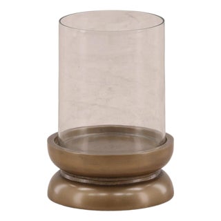 Glass & Brass Finish Candle Holder Small For Sale