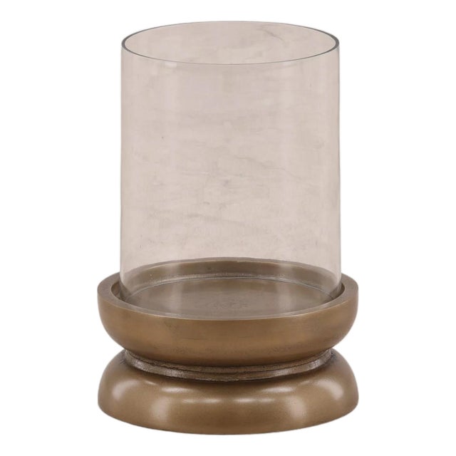 Glass & Brass Finish Candle Holder Small For Sale