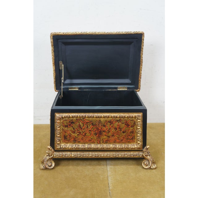 Wood Late 20th Century French Napoleon Style Faux Boulle Jewelry Keepsake Box Chest Casket 15" For Sale - Image 7 of 16