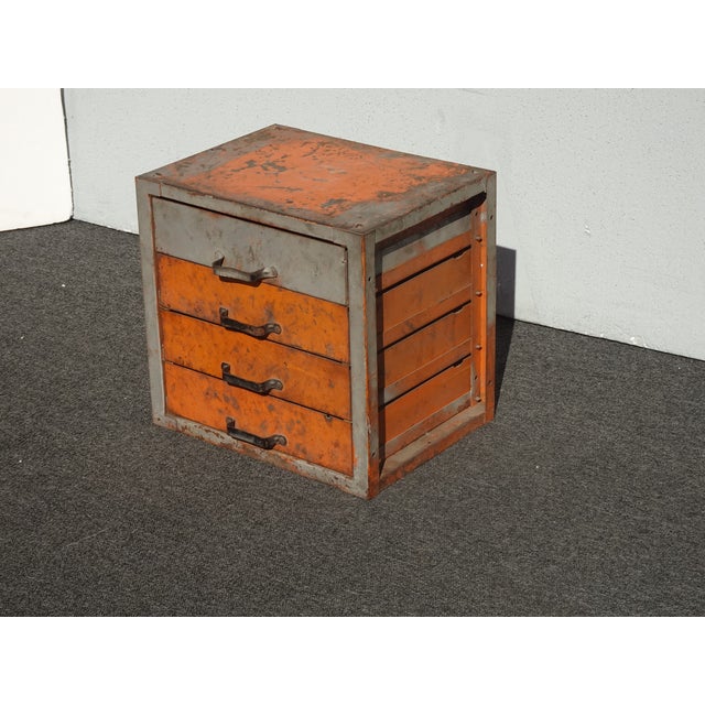 Metal Vintage Mid Century Modern Industrial Steel Table Top File Cabinet Four Drawers For Sale - Image 7 of 12