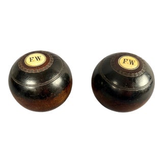 Pair of Early 20th Century Scottish Monogramed Hardwood Lawn Balls For Sale