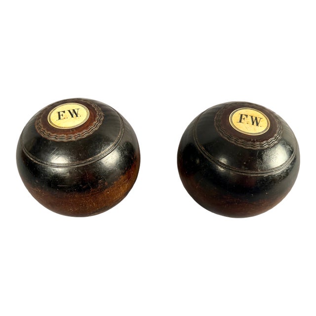 Pair of Early 20th Century Scottish Monogramed Hardwood Lawn Balls For Sale