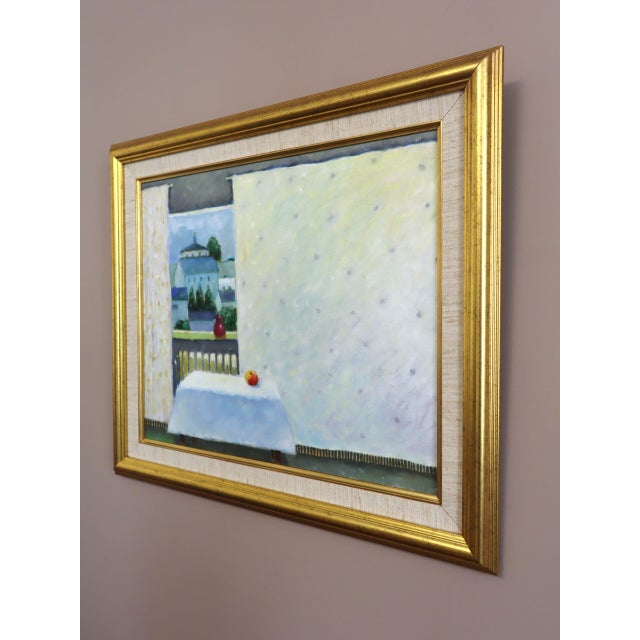 Mid 20th Century Mid-Century Modern 'Room With a View' Vintage Swedish Original Interior Oil Painting, Framed For Sale - Image 5 of 14