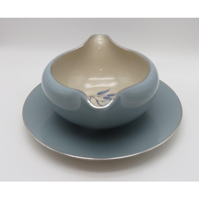 Ceramic Vintage Flintridge China California Blue W Platinum Borders Gravy Boat Flowers For Sale - Image 7 of 8