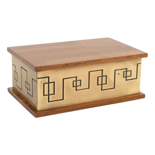 Rectangular Box in Brass and Wood, Italy, 1970s For Sale