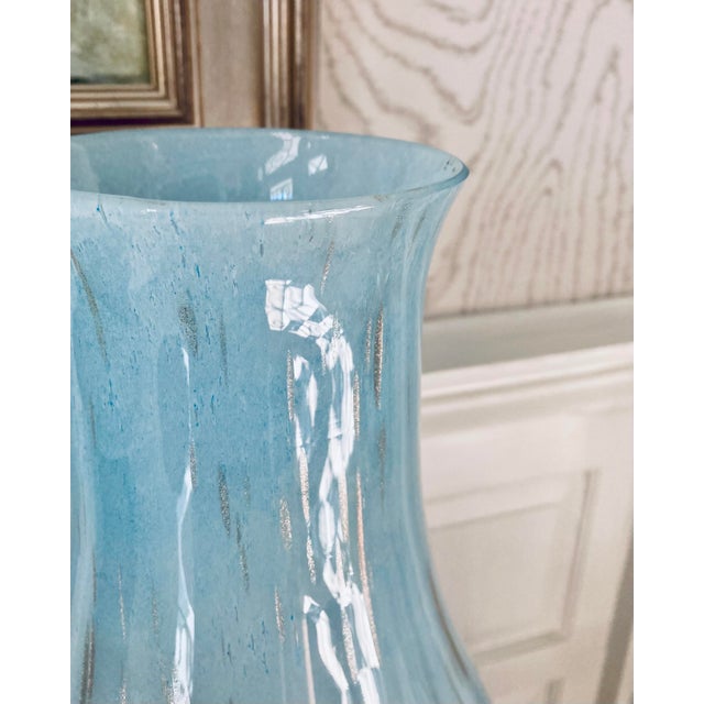 1970s Italian Murano-Style Handblown Blue Art Glass Vase With Gold and Silver Flecks, 21" For Sale - Image 13 of 18