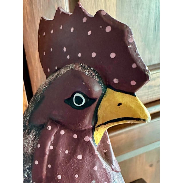 Wood Vintage Late 20th Century Large Hand Carved/Hand Painted Folk Art Rooster For Sale - Image 7 of 12
