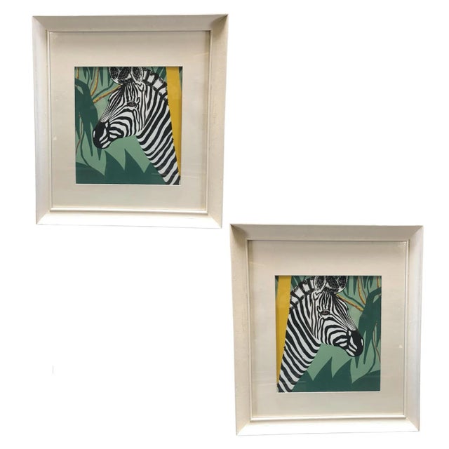 Post War Hawaiian Airbrush Zebra in Original Frame W/ Large Mat, Pair For Sale