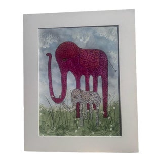 Jude Kirby Original Whimsical Style Mama and Baby Elephant. For Sale