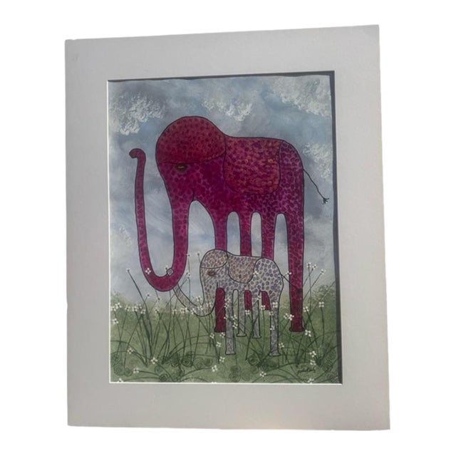 Jude Kirby Original Whimsical Style Mama and Baby Elephant. For Sale