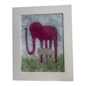 Jude Kirby Original Whimsical Style Mama and Baby Elephant.