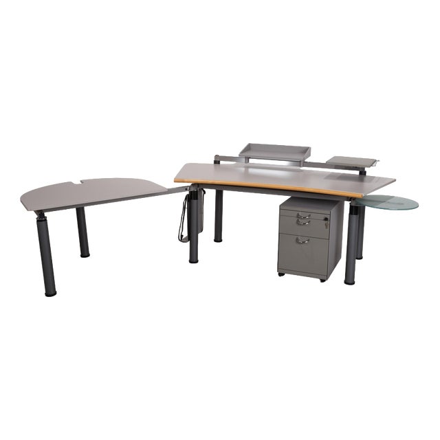 Adjustable Metropol Wood and Metal Desk with Rolling Container and Storage in Off-White from Vitra For Sale