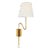 Amber Lewis for Visual Comfort Signature Griffin Articulating Sconce in Hand-Rubbed Antique Brass and Saddle Leather with Linen Shade For Sale