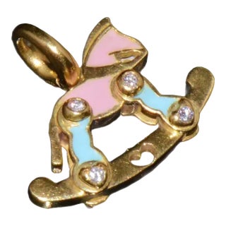 Designer Aaron Basha Natural Diamond & Enamel Solid 18k Gold Rocking Horse Charm Pendant For Sale