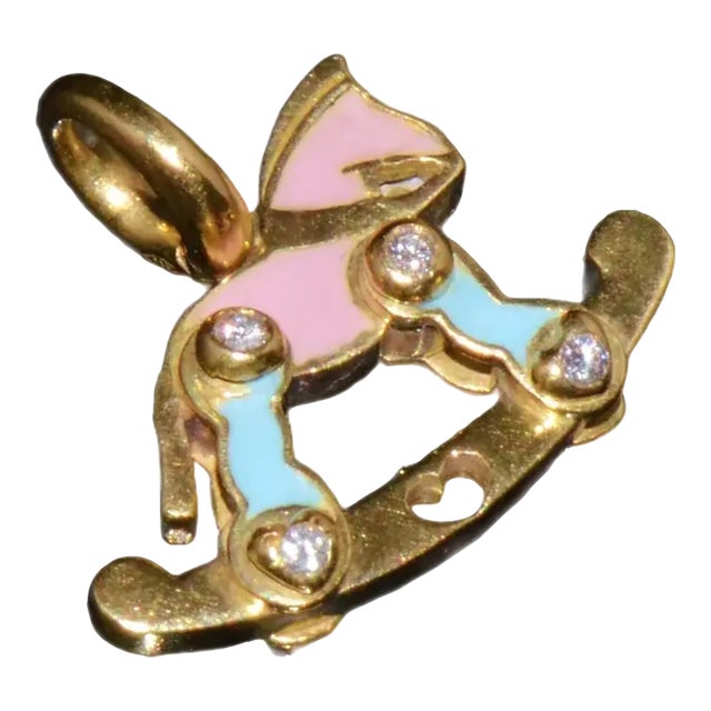 Designer Aaron Basha Natural Diamond & Enamel Solid 18k Gold Rocking Horse Charm Pendant For Sale