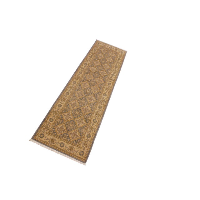 Art Nouveau Boho Chic Ziegler 1990'sGray/Gold Wool Runner Rug- 2'9'' X 9'5'' For Sale - Image 3 of 10