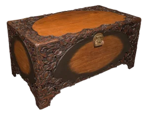 Large Vintage Chinese Carved Chest, Camphorwood Linen Trunk, Art Deco, c.1930