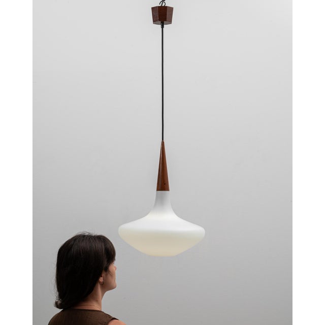 1950s Dutch Philips Wood and Opal Glass Pendant Lamp By Louis Kalff For Sale - Image 18 of 18
