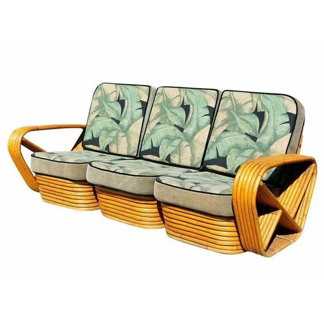 1950s Restored Square Pretzel Rattan Living Room 6 Piece Set For Sale - Image 5 of 13