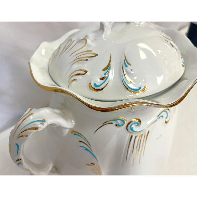 Vintage Large Lidded Porcelain Tureen With Gold and Blue Accents For Sale - Image 9 of 12